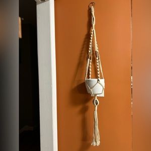 Macrame Plant Hanger Cream Color Cotton Rope & Wooden Details